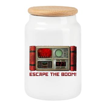 Échappez au BOOM ! - Boîte à biscuits avec couvercle en bois - blanc - Devant
