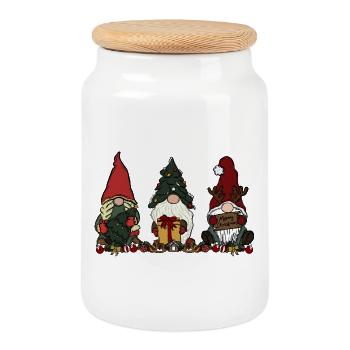 Gnome Christmas - Cookie Jar with Wooden Lid - white - Front