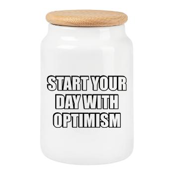 Start Your Day With Optimism - Cookie Jar with Wooden Lid - white - Front