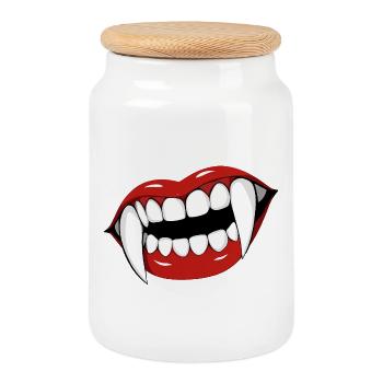 Vampirlippen Popart Halloween Party - Keksdose mit Holzdeckel - Weiß - Vorne