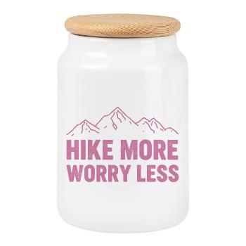 Hike More Worry Less – Outdoor Adventure Quote - Cookie Jar with Wooden Lid - white - Front
