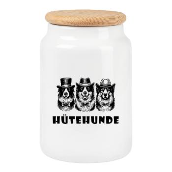 Hütehunde – Hunde Border Collie Aussie Spruch - Keksdose mit Holzdeckel - Weiß - Vorne