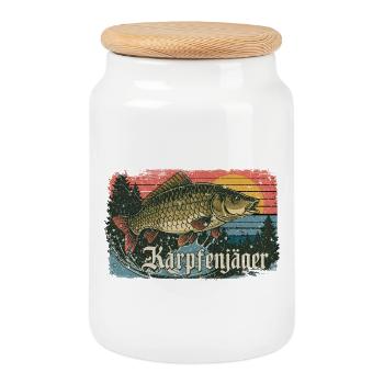 Chasseurs de carpes Pêche Pêche à la carpe Pêcheurs Nature - Boîte à biscuits avec couvercle en bois - blanc - Devant