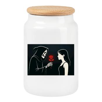 Rose de la Faucheuse - Boîte à biscuits avec couvercle en bois - blanc - Devant