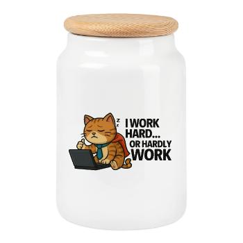 Procrastinateur de chat au travail - Boîte à biscuits avec couvercle en bois - blanc - Devant