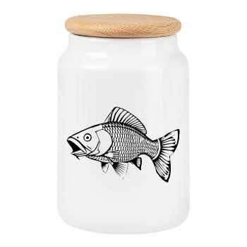 Fisch schwarzweiß  Karpfen T-shirt Geschenk Angler - Keksdose mit Holzdeckel - Weiß - Vorne
