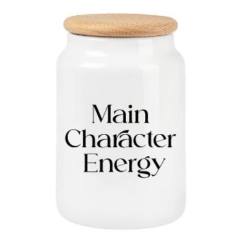 Main_Character_Energy_ _Positive - Cookie Jar with Wooden Lid - white - Front