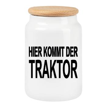 Tracteur - Boîte à biscuits avec couvercle en bois - blanc - Devant