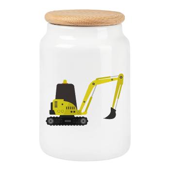 Excavatrice - Boîte à biscuits avec couvercle en bois - blanc - Devant