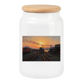 Ffestiniog Sonnenuntergang - Keksdose mit Holzdeckel - Weiß - Vorne