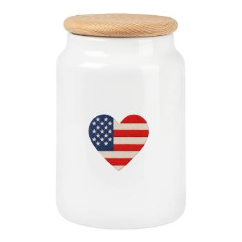 Heart American Flag Print - Cookie Jar with Wooden Lid - white - Front