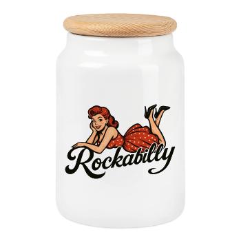 Rockabilly Pin-Up Woman 50s Reclining Petticoat Red - Cookie Jar with Wooden Lid - white - Front