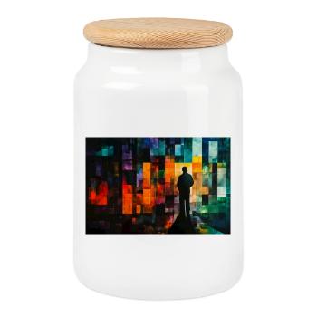 Color Mosaic Shadow Path - Cookie Jar with Wooden Lid - white - Front
