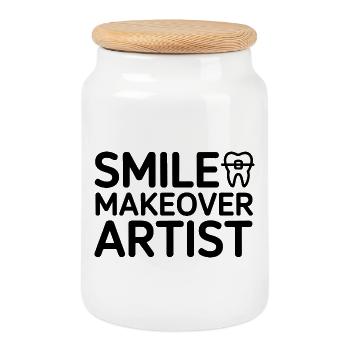 SMILE MAKEOVER ARTIST Professionelles Dentaldesign - Keksdose mit Holzdeckel - Weiß - Vorne