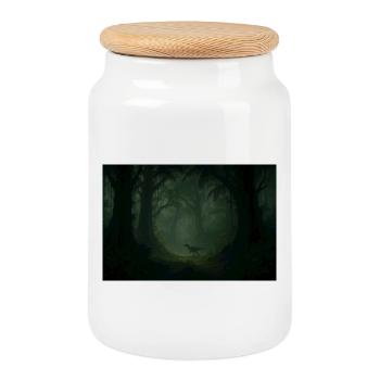Dino in the cloud forest - Cookie Jar with Wooden Lid - white - Front
