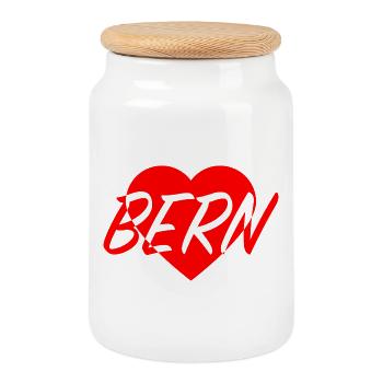 I love Bern Motif de cœur - Boîte à biscuits avec couvercle en bois - blanc - Devant