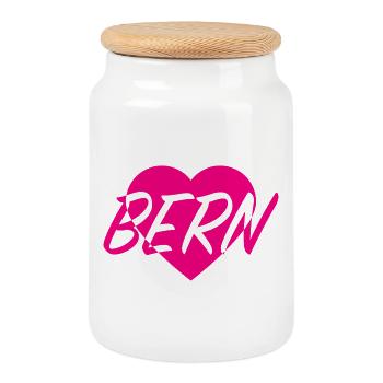 I love Bern Motif de cœur - Boîte à biscuits avec couvercle en bois - blanc - Devant