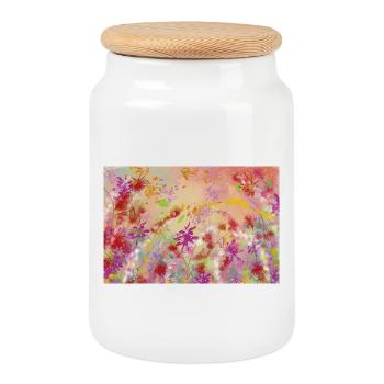 Pastel Blossoms Color Swirl Pattern - Cookie Jar with Wooden Lid - white - Front