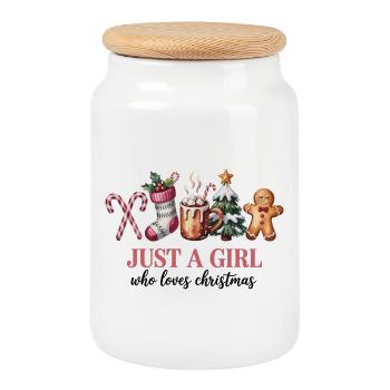 Just a Girl Who Loves Christmas Shirt - Keksdose mit Holzdeckel - Weiß - Vorne