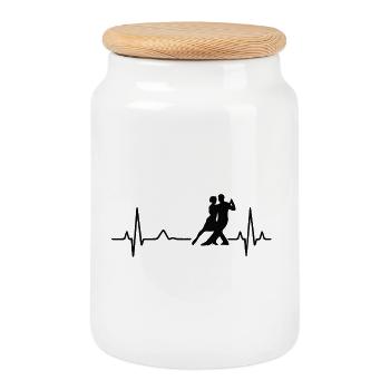 Duo dansant dans un tango battement de cœur - Boîte à biscuits avec couvercle en bois - blanc - Devant