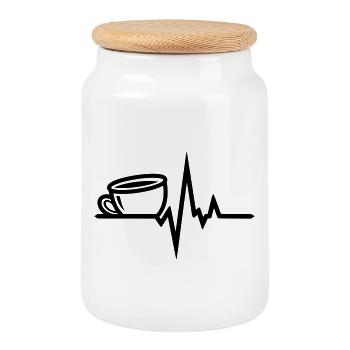 Kaffee Herzschlag – Coffee Lover Lineart Design - Keksdose mit Holzdeckel - Weiß - Vorne