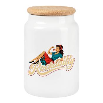 Rockabilly Femme Années 50 Allongé Jupon Cadeau - Boîte à biscuits avec couvercle en bois - blanc - Devant