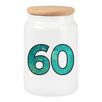 Number 60 - 60th Birthday - Cookie Jar with Wooden Lid - white - Front