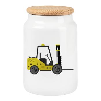 Chariot élévateur - Boîte à biscuits avec couvercle en bois - blanc - Devant