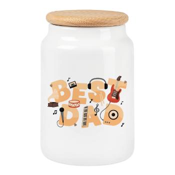 Best Dad Music Fan Retro Band / Best Dad - Cookie Jar with Wooden Lid - white - Front