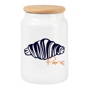 Croissants Paris - Cookie Jar with Wooden Lid - white - Front