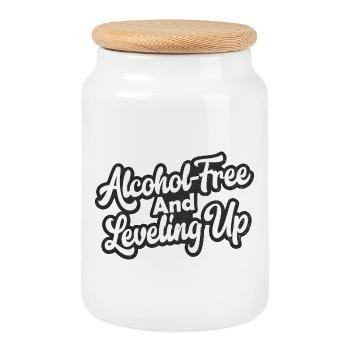 Alcohol-Free And Leveling Up - Cookie Jar with Wooden Lid - white - Front