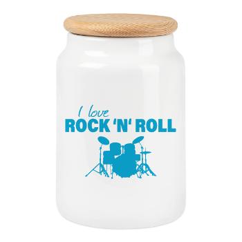 ROCK AND ROLL - Keksdose mit Holzdeckel - Weiß - Vorne
