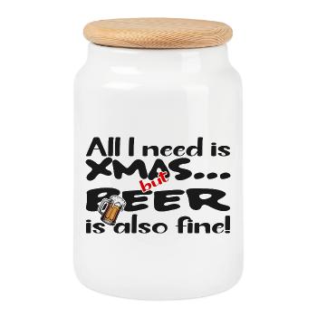 Funny Christmas Saying – Xmas & Beer Humor - Cookie Jar with Wooden Lid - white - Front