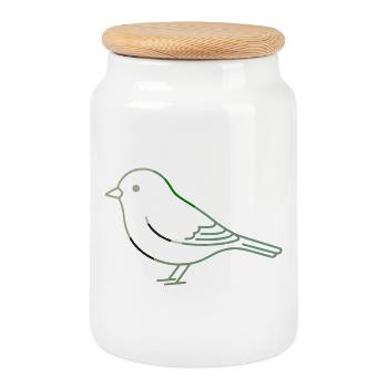 Minimalist Green Linear Bird - Cookie Jar with Wooden Lid - white - Front