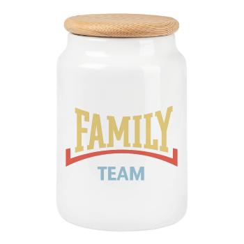 Équipe familiale (Famille / Concave / 3C) - Boîte à biscuits avec couvercle en bois - blanc - Devant