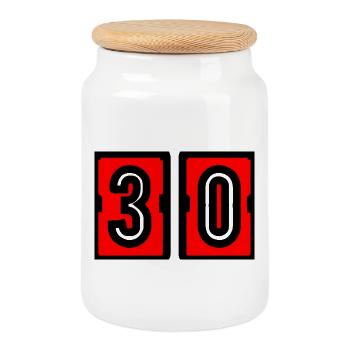 30. 30 ANS. 30e ANNIVERSAIRE. ANNIVERSAIRE 30 ANS. - Boîte à biscuits avec couvercle en bois - blanc - Devant