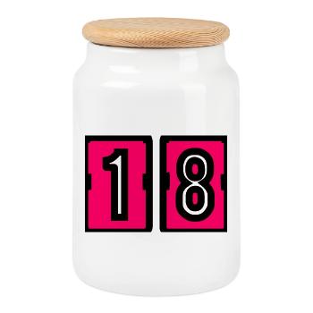 18. 18 JAHRE ALT. 18-JÄHRIGES JUBILÄUM. 18. GEBURTSTAG. - Keksdose mit Holzdeckel - Weiß - Vorne