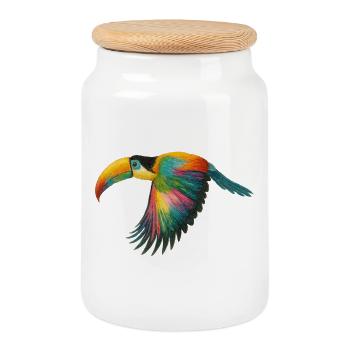 Motif de perroquet arc-en-ciel - Boîte à biscuits avec couvercle en bois - blanc - Devant