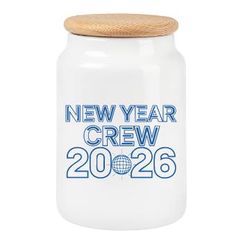 Tee de célébration du Nouvel An Crew 2026 - Boîte à biscuits avec couvercle en bois - blanc - Devant