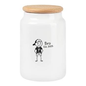 Bro Est 2025 Cartoonfigur - Keksdose mit Holzdeckel - Weiß - Vorne