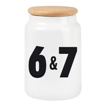 6 7 – T-shirt collectif & stylé - Boîte à biscuits avec couvercle en bois - blanc - Devant
