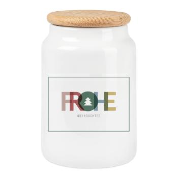 Joyeux Noël – Design rétro moderne - Boîte à biscuits avec couvercle en bois - blanc - Devant