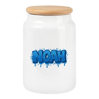 Graffiti Name NOAH Gift Ideal Printable on t - Cookie Jar with Wooden Lid - white - Front
