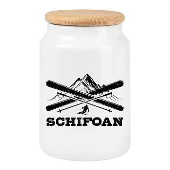 Schifoan | Après ski, winter sports, ski holidays - Cookie Jar with Wooden Lid - white - Front