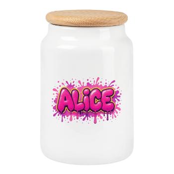 Graffiti  ALICE Prénom cadeau idéal imprimable sur - Boîte à biscuits avec couvercle en bois - blanc - Devant