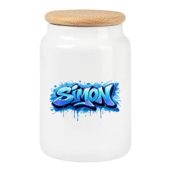 Graffiti  SIMON Prénom cadeau idéal imprimable  - Boîte à biscuits avec couvercle en bois - blanc - Devant
