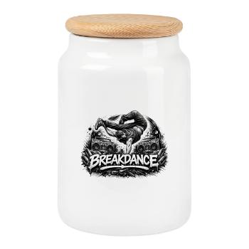 Breakdance Power – Urban Street Style - Cookie Jar with Wooden Lid - white - Front