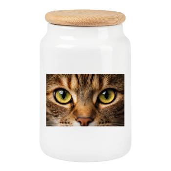 Cat Eye Close Up - Cookie Jar with Wooden Lid - white - Front