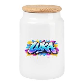 Graffiti  LUKA Prénom cadeau idéal imprimable sur  - Boîte à biscuits avec couvercle en bois - blanc - Devant