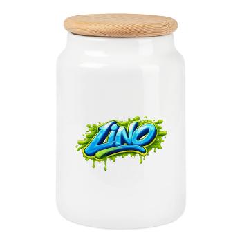 GRAFFITI NAME LINO FOR PERFECT GIFT PRINTABLE - Cookie Jar with Wooden Lid - white - Front